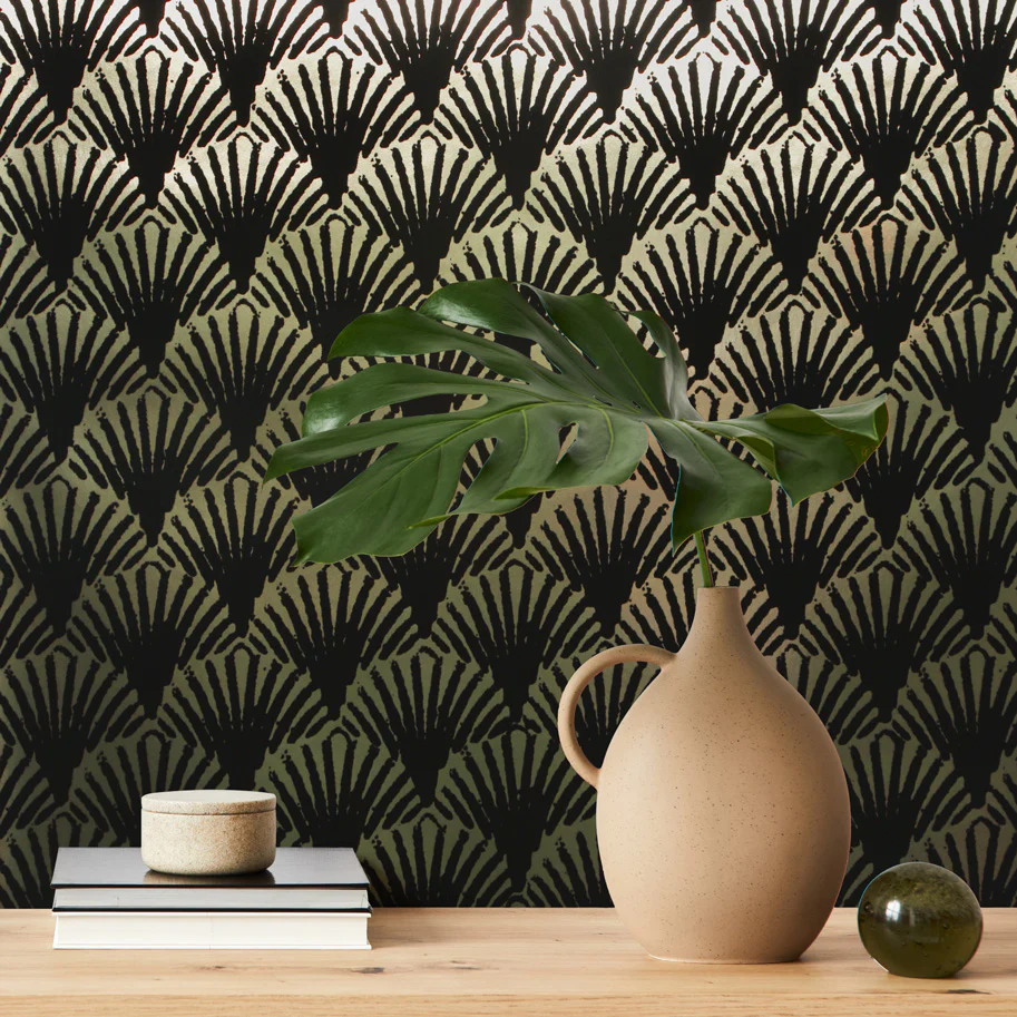 Art Deco Fans Flocked Wallpaper