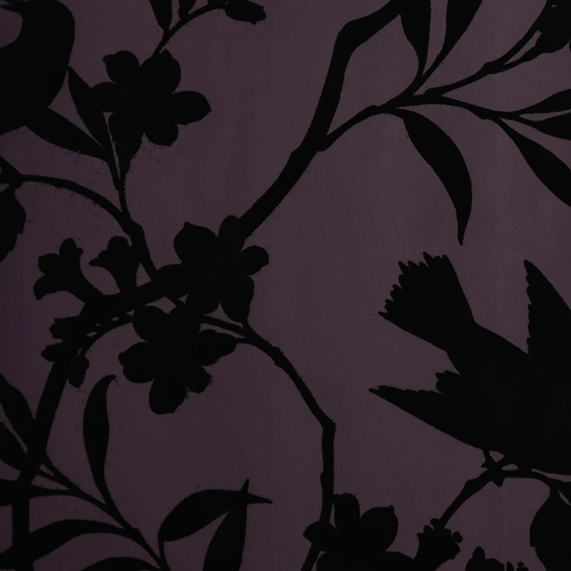 Birds in Trees Wallpaper - Plum and Black Velvet