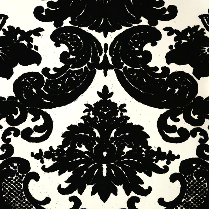 Classical Damask Wallpaper - White and Black Velvet