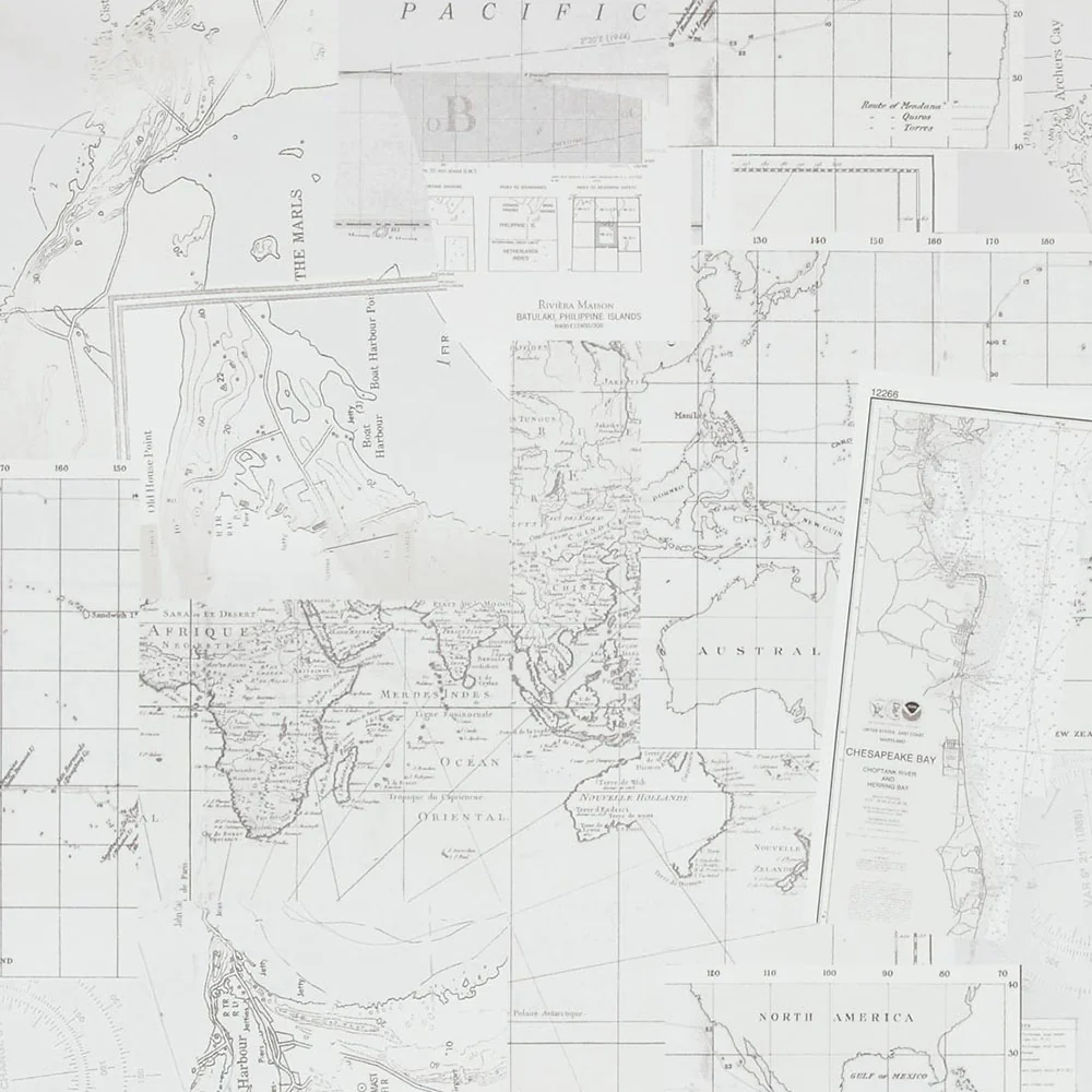 Collaged Maps Wallpaper - Grey