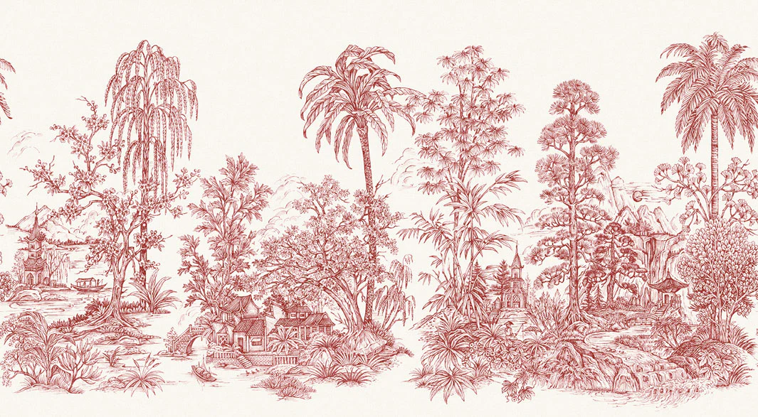 Mandalay White Red Wallpaper