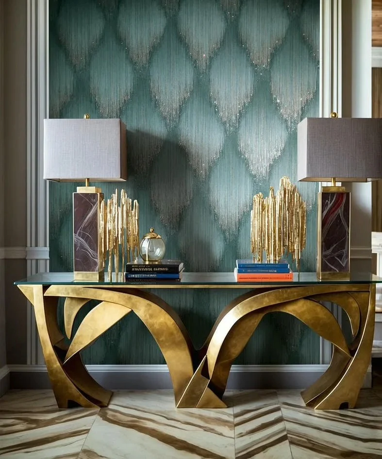 Silk Prism with Rhinestones - Ocean Jade Wallpaper - Image 2