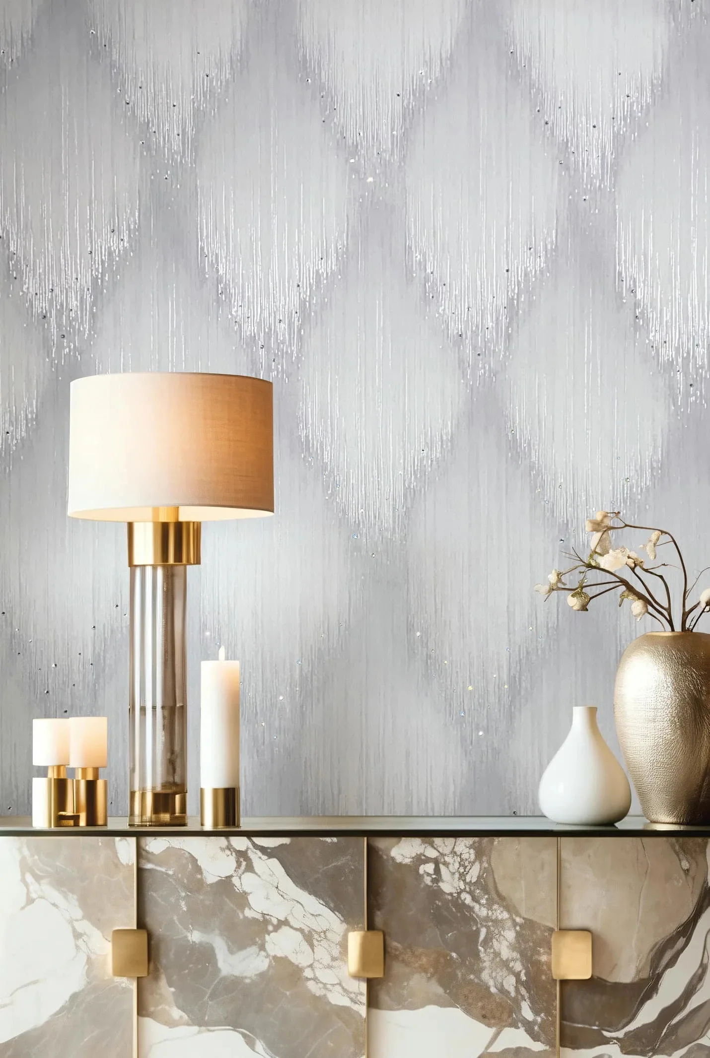 Silk Prism with Rhinestones - Silver Cloud Wallpaper - Image 2